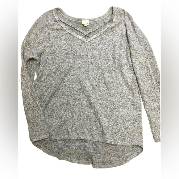 A New Day Oversized Knit Tunic Top Gray Size Small Criss Cross Lightweight B1 - Picture 3 of 5